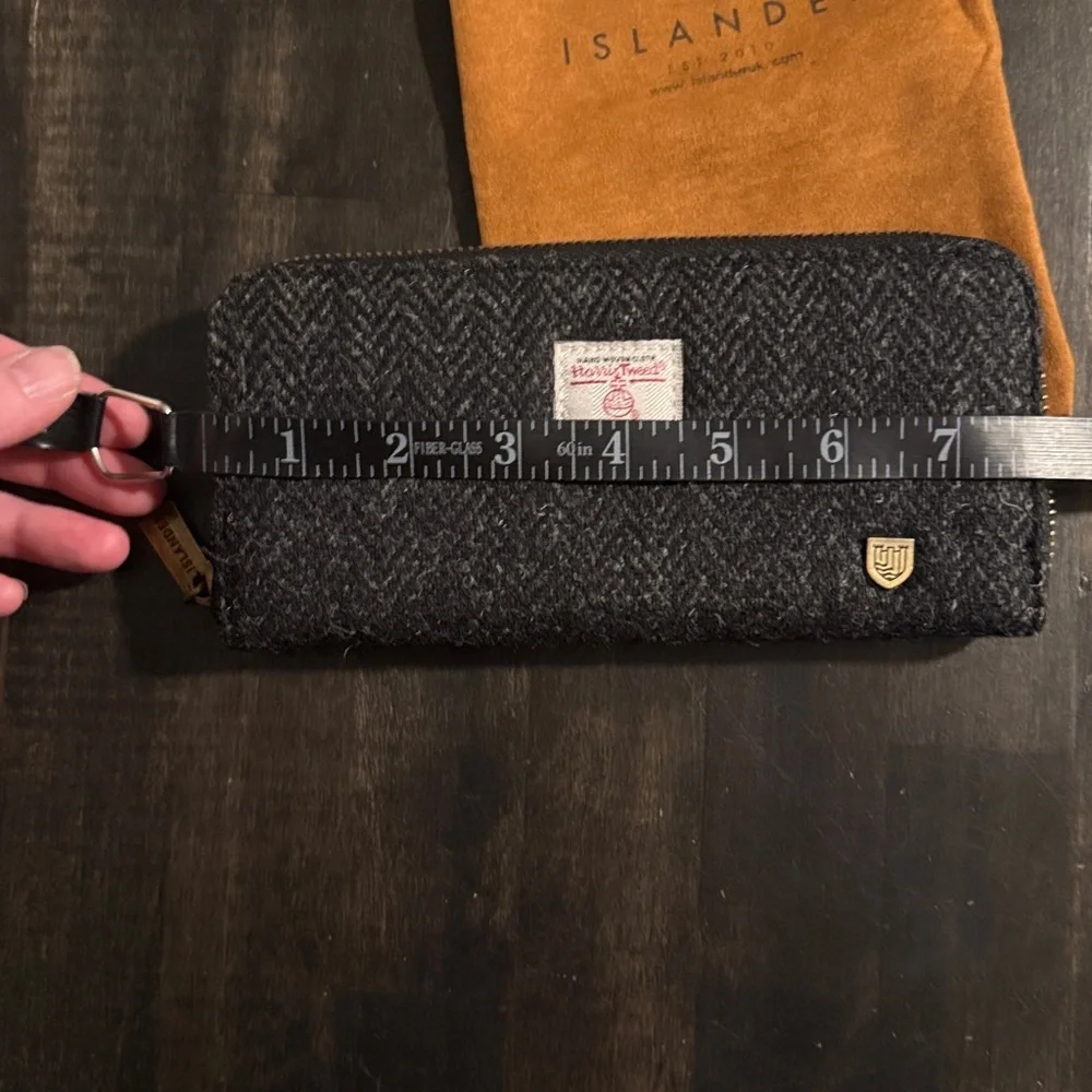 Islander Harris Tweed Charcoal Herringbone Wool Full Zip Wallet